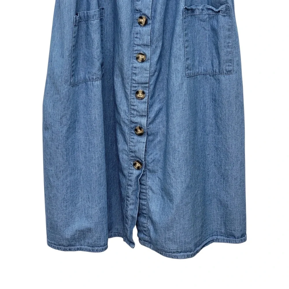 Denim Sundress XL Button Front Midi  Blue Coastal Granddaughter Cottagecore